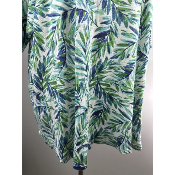 J. Jill Pima Slub Elbow Sleeve Tee Spearmint Tropical Floral Top Plus Size 4X - Picture 5 of 11